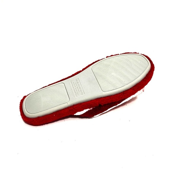 Vintage 1990s deadstock red plush fuzzy striped slippers - Picture 7 of 7